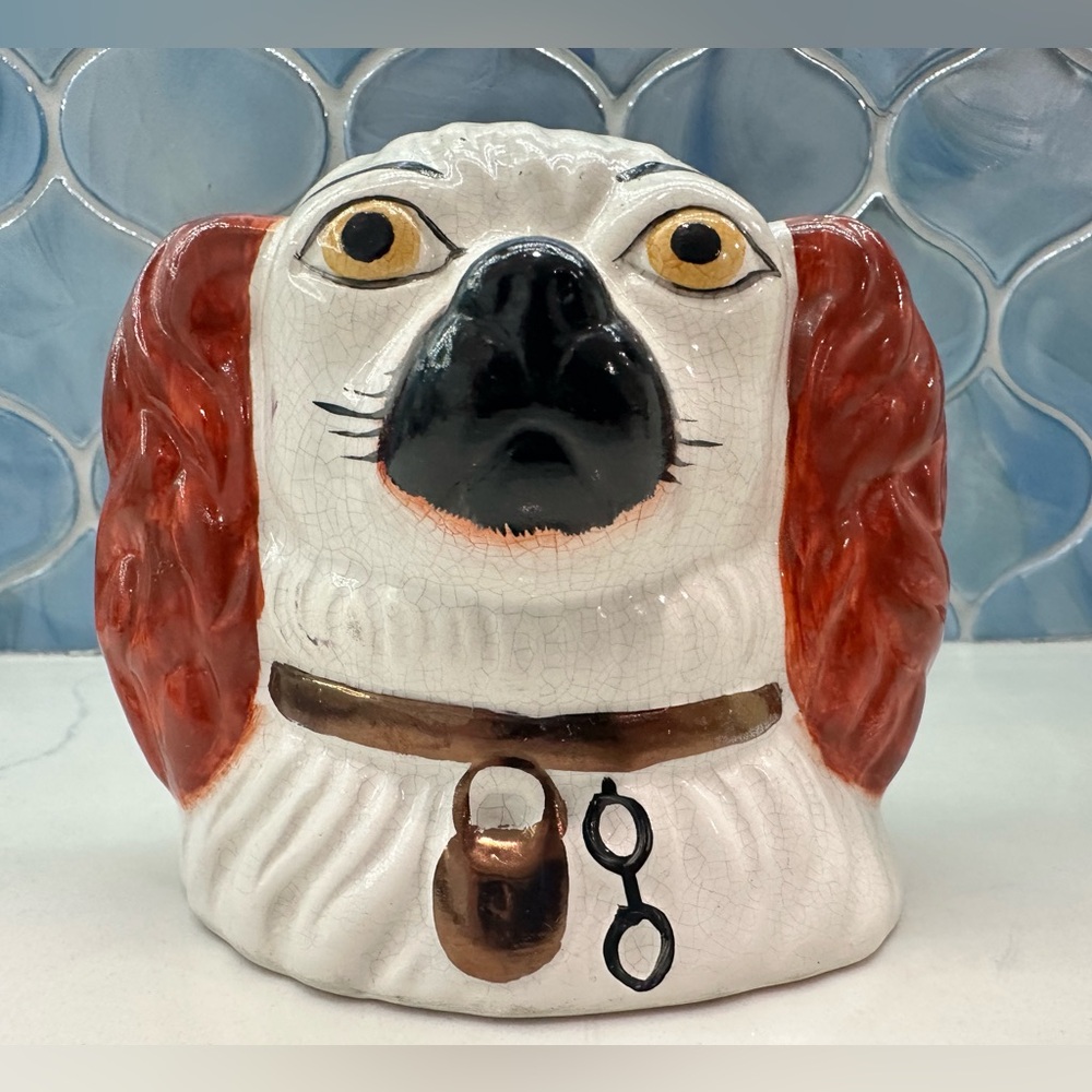 Staffordshire Spaniel Dog Head Coin Bank Money Bank Figurine antique